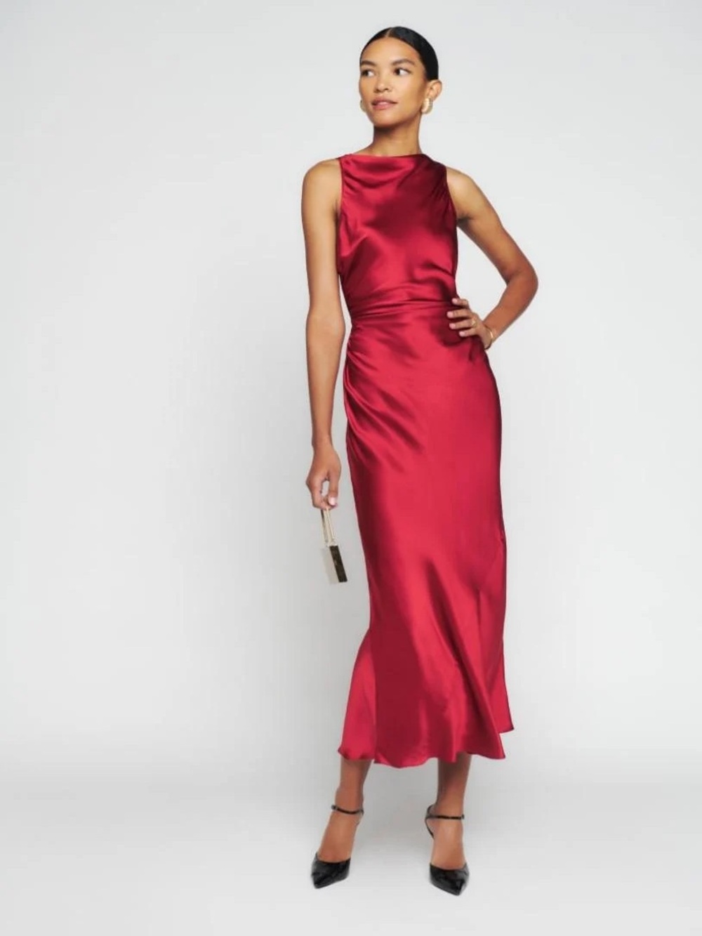 Reformation Satin Bias Maxi Dress in Deep Red